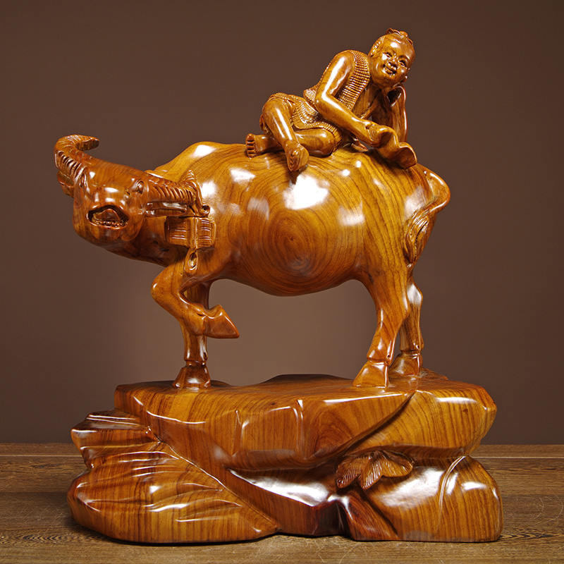 花梨木牧童骑水牛雕刻摆件牧牛童子家居客厅办公室玄关装饰工艺品