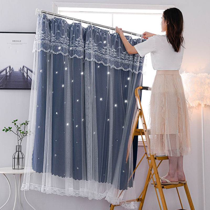 窗帘伸缩杆一整套免打孔安装简易遮光布卧室2021年新款简易小窗户