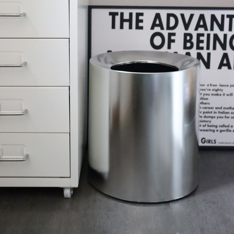 SOFTHOME复古时髦银色客厅家用垃圾桶工业风高级办公室纸篓收纳桶