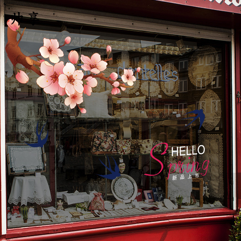 春天新品上市玻璃门静电贴纸花藤店铺橱窗花装饰女装店服装商场