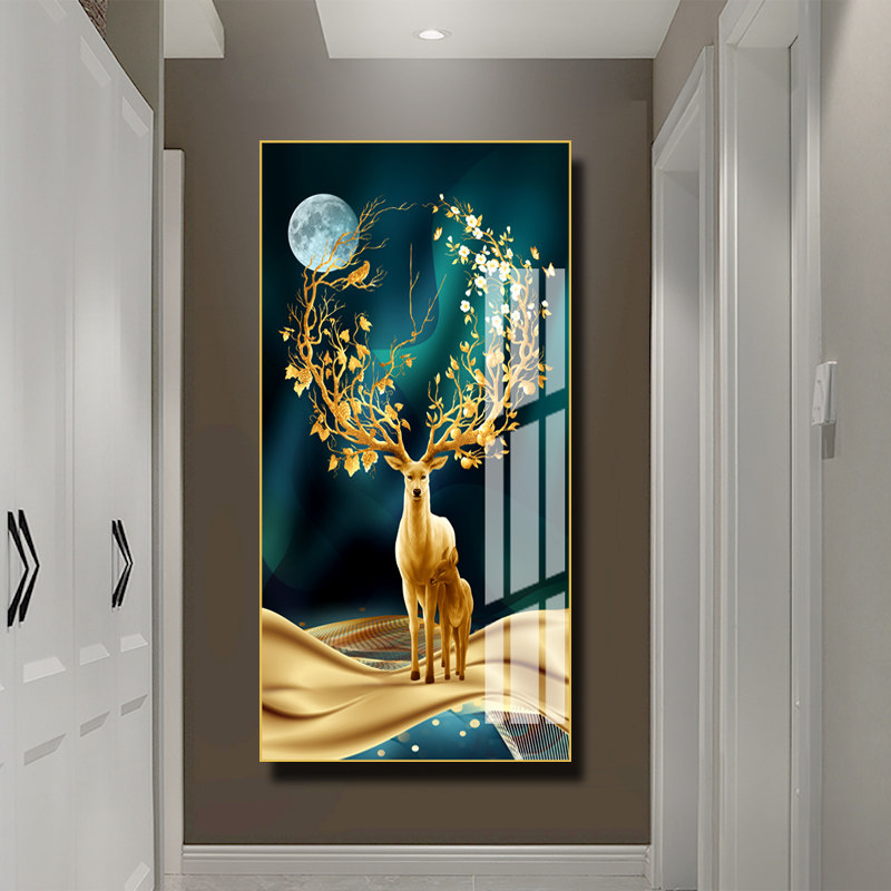 创意福禄寓意好入户玄关装饰画客厅过道走廊尽头挂画竖版轻奢壁画