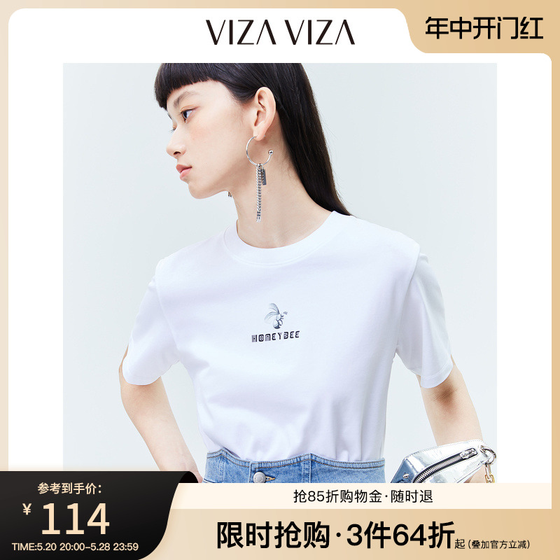 【商场同款】VIZA VIZA 2023夏季新款数码印花多色短袖上衣t恤女