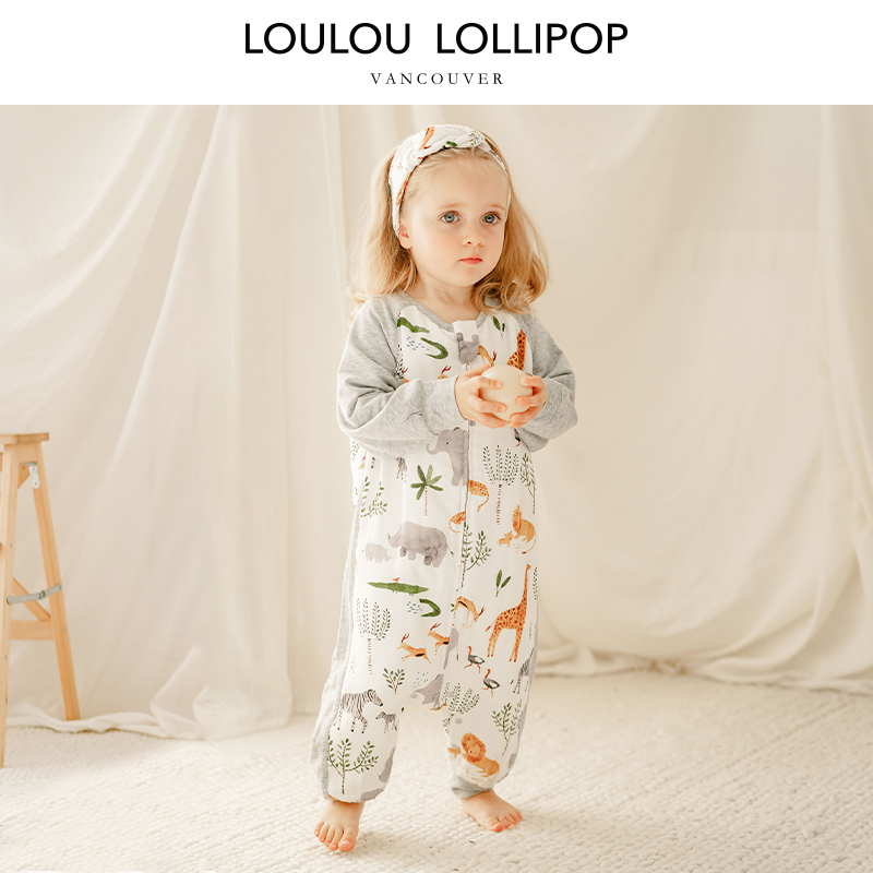 LoulouLOLLIPOP婴儿睡袋长袖分腿宝宝夹棉睡袋儿童防踢被四季通用