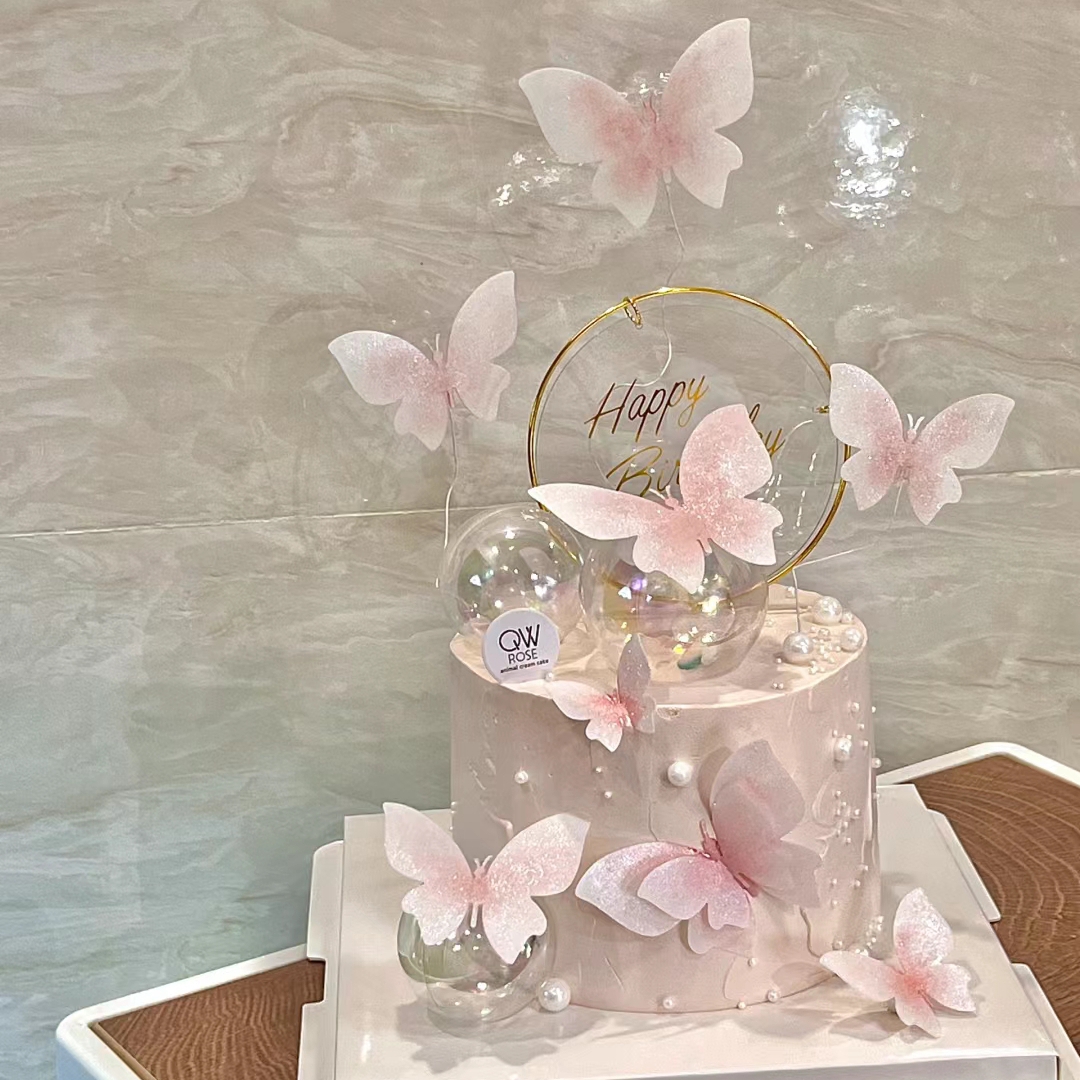 粉色蓝色仙女蝴蝶蛋糕装饰插件女神表白情侣生日唯美甜品烘焙配饰