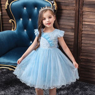 新款女童礼服洋气白色公主裙儿童主持钢琴走秀演出服长裙蓬蓬裙