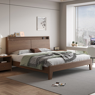 床简约橡木实木床家用主卧双人床排骨架1.8m胡桃大床1.5m单人床架