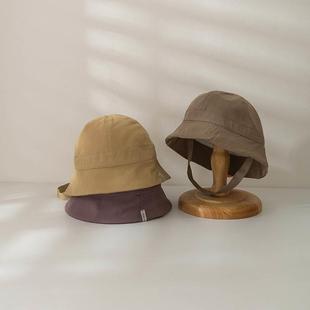 日系儿童帽子春季新款纯色简约男孩渔夫帽户外防风女童宝宝盆帽子
