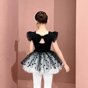儿童舞蹈服夏季短袖黑色形体服女童考级中国舞练功服幼儿芭蕾舞裙