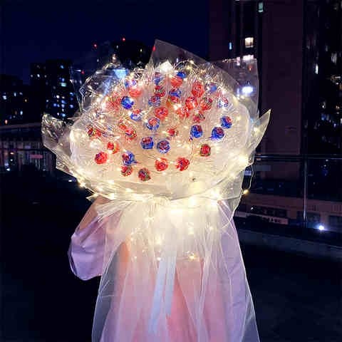 发光棒棒糖花束手捧手工糖果网红自制包装diy材料套装包七夕礼物