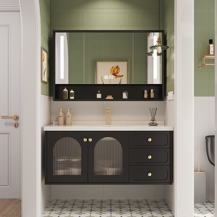 法式轻奢浴室柜组合陶瓷一体卫生间现代简约洗漱台橡木烤漆洗手盆