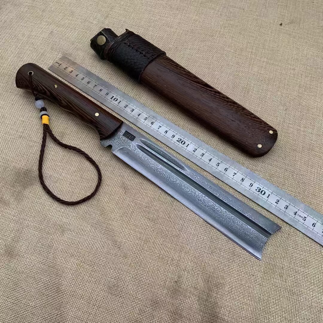 云南户撒手工刀阿昌族刀户外野营开山排障锻打大马士革钢砍柴短刀