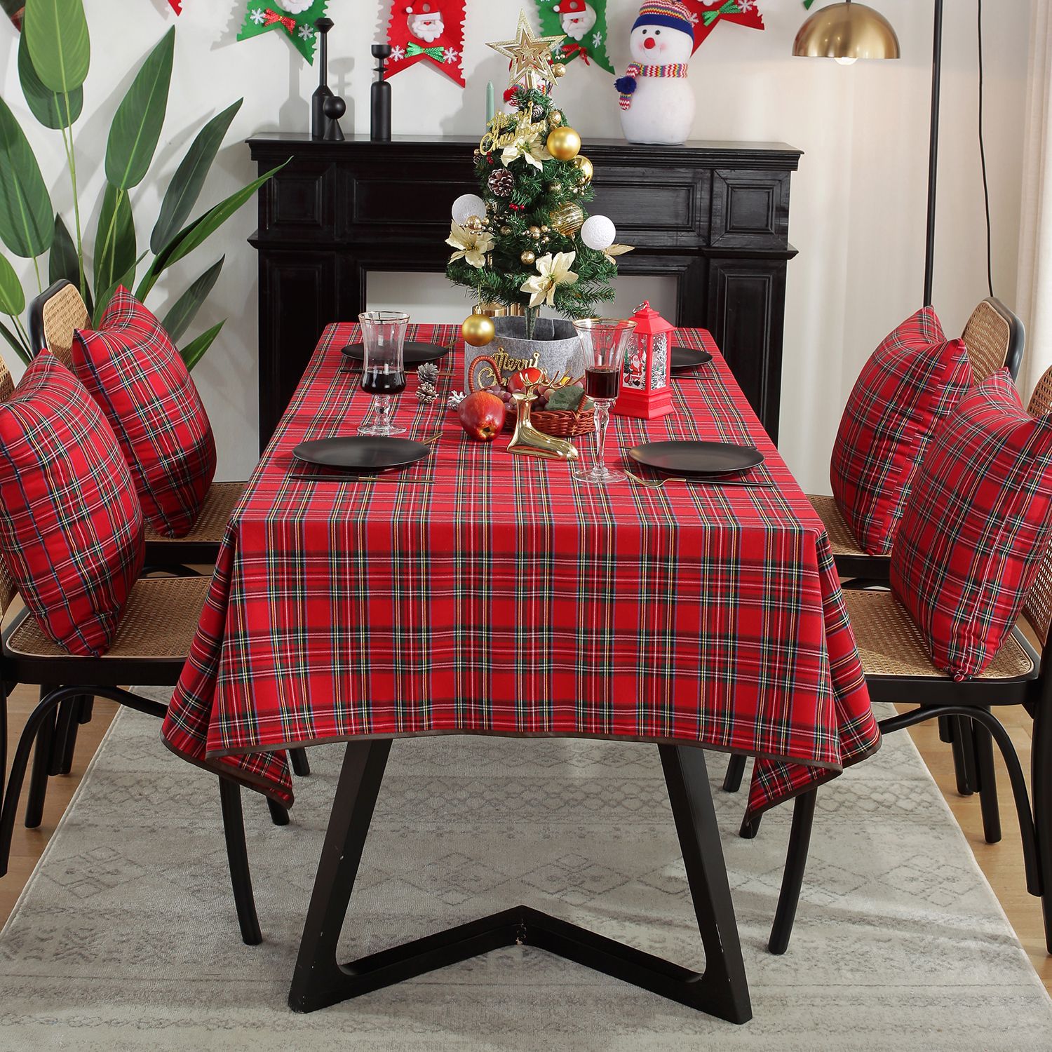 圣诞装饰桌布ins风红格子餐桌布拍照茶几布小圆桌台布圣诞节桌布