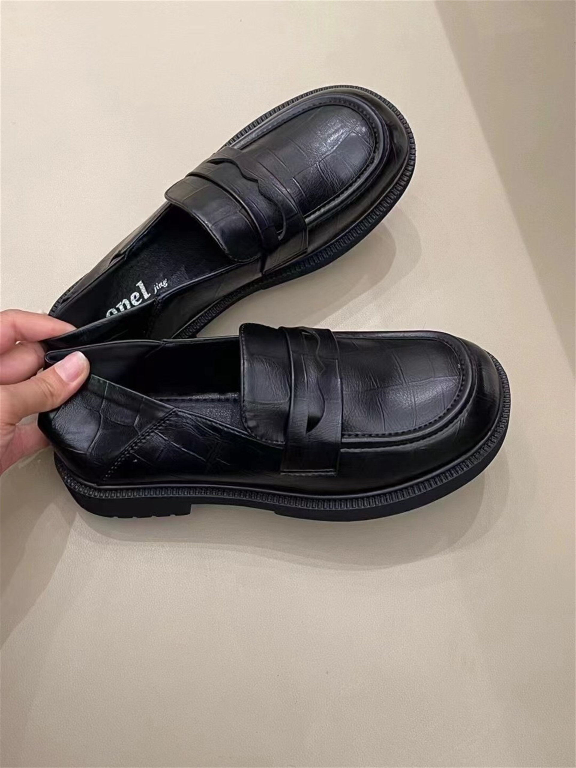 韩版opel女鞋2021浅口秋季单鞋厚底英伦乐福鞋百搭黑色学院风jk鞋