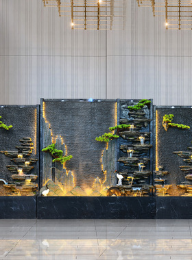 大型水景隔断水幕墙院子装饰庭院迎宾墙花园布置酒店大堂流水摆件