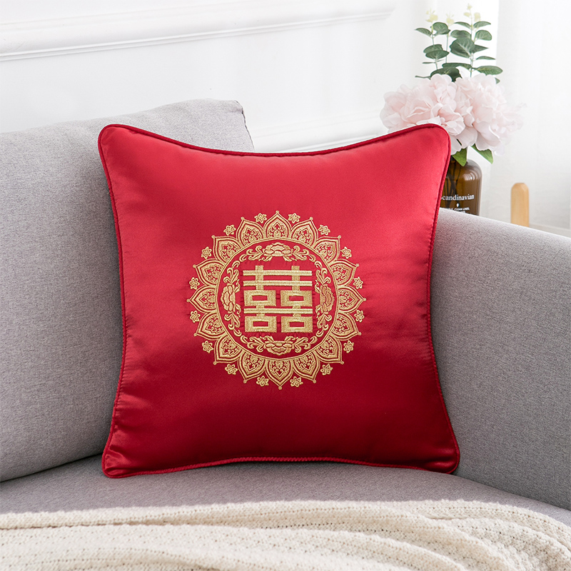 新中式结婚刺绣喜字抱枕婚庆红色靠垫喜枕套客厅沙发婚房床上靠枕