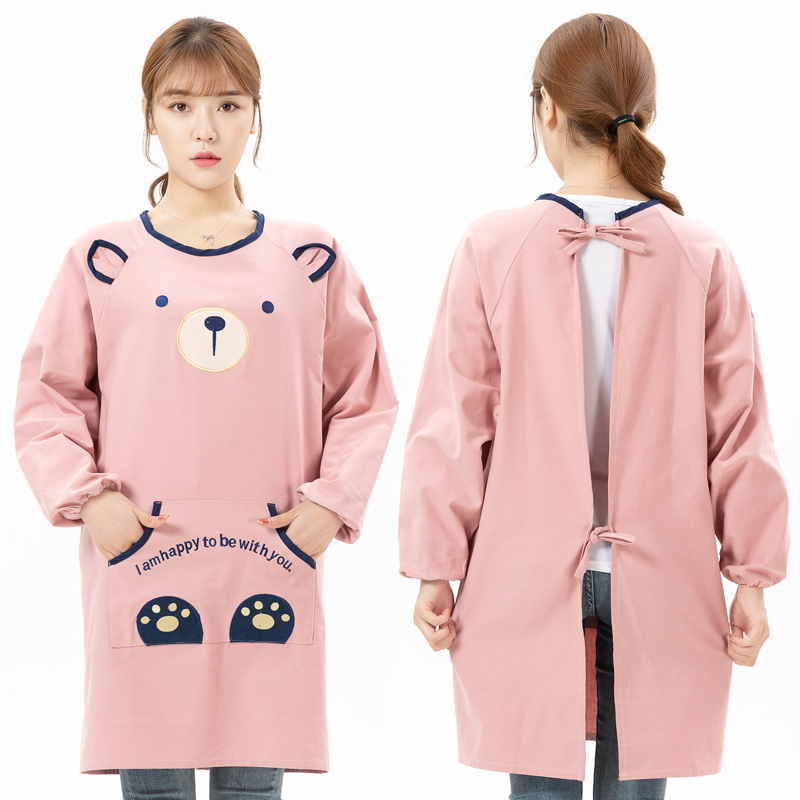 棉质长袖罩衣大人女厨房家用做饭带袖子围裙日式可爱韩版反穿衣