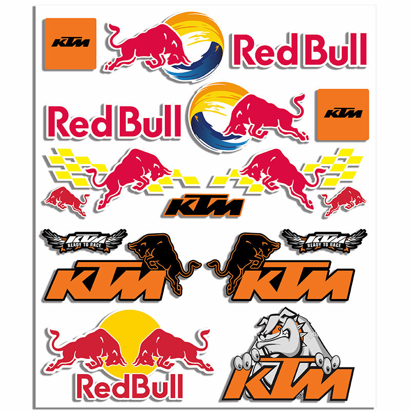 热销红牛贴纸_适用红牛ktm摩托车反光贴纸防水电动车装饰头盔贴赞助商