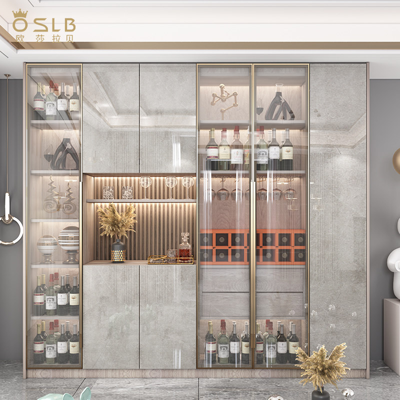 轻奢实木酒柜现代简约玻璃门家用客厅靠墙餐边柜高档展示柜红酒柜(去