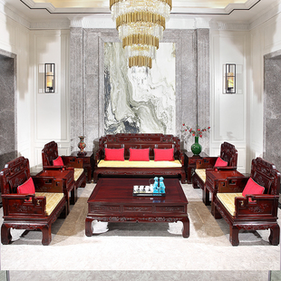 紫翔龙红木沙发非洲酸枝木沙发组合客厅红木家具中式国色天香沙发