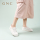 GNC平底小白鞋女2024夏新款真皮免系带一脚蹬防滑休闲运动小板鞋