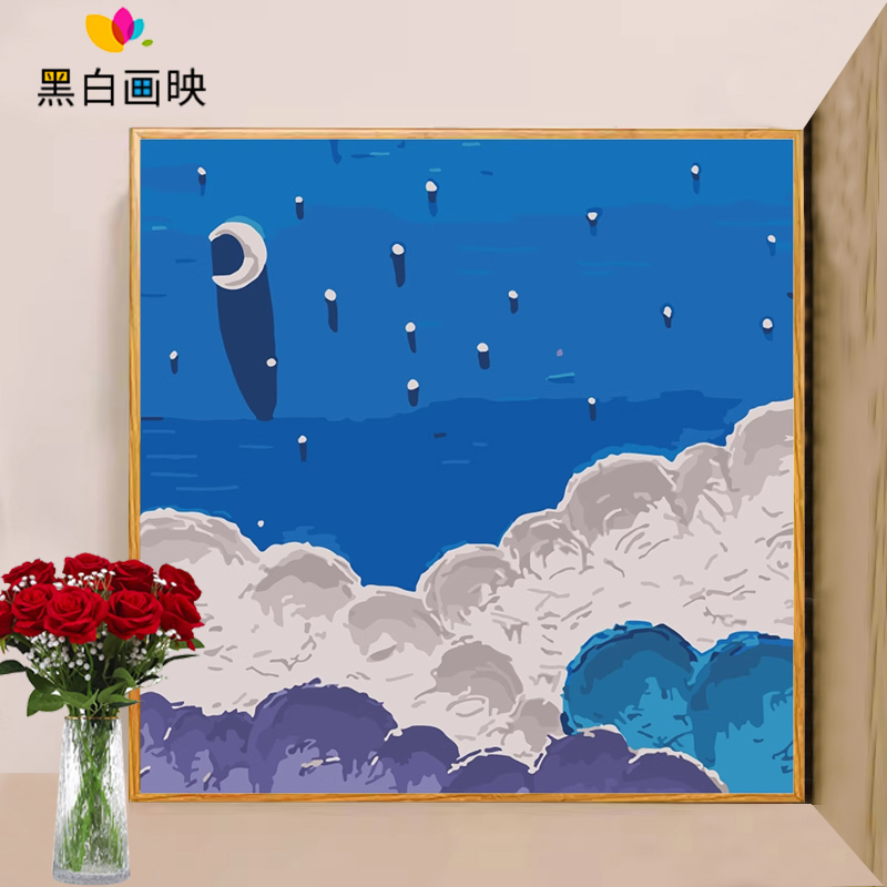 数字油画diy儿童涂颜色填充画手工绘丙烯油彩画卡通动漫夏日星辰