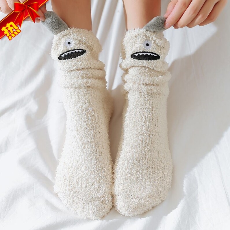 珊瑚绒毛袜子女袜秋冬季冬天加绒加厚保暖睡袜家居地板袜长袜加绒