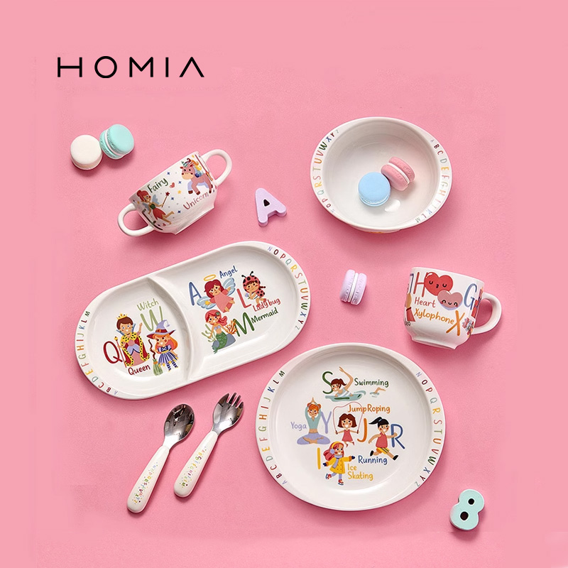 HOMIA可爱女孩卡通釉下彩陶瓷儿童餐具套装幼儿宝宝专用吃饭碗碟