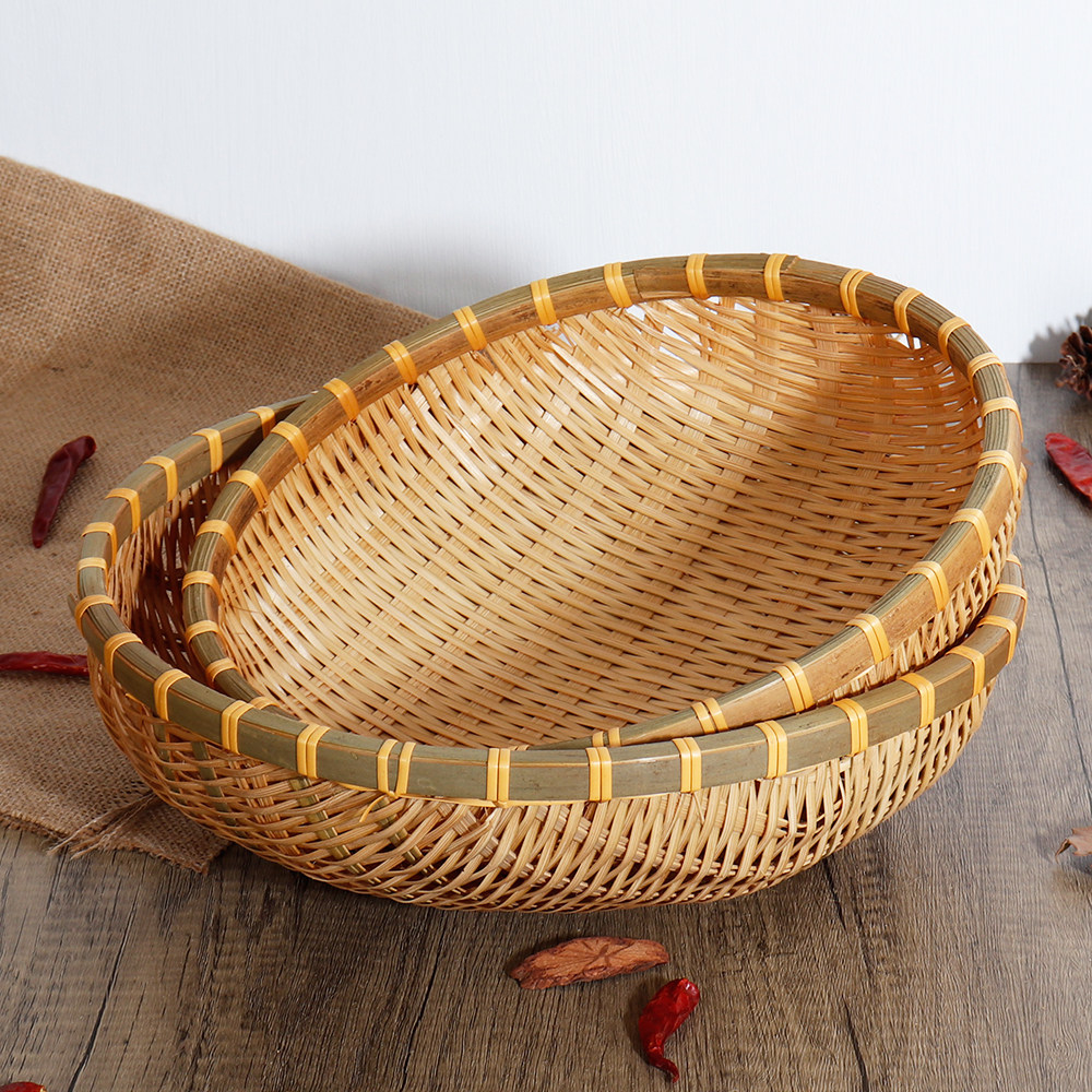 竹编制品圆簸箕家用农家水果馒头筐干果零食鸡蛋小箩筐洗菜竹篮子