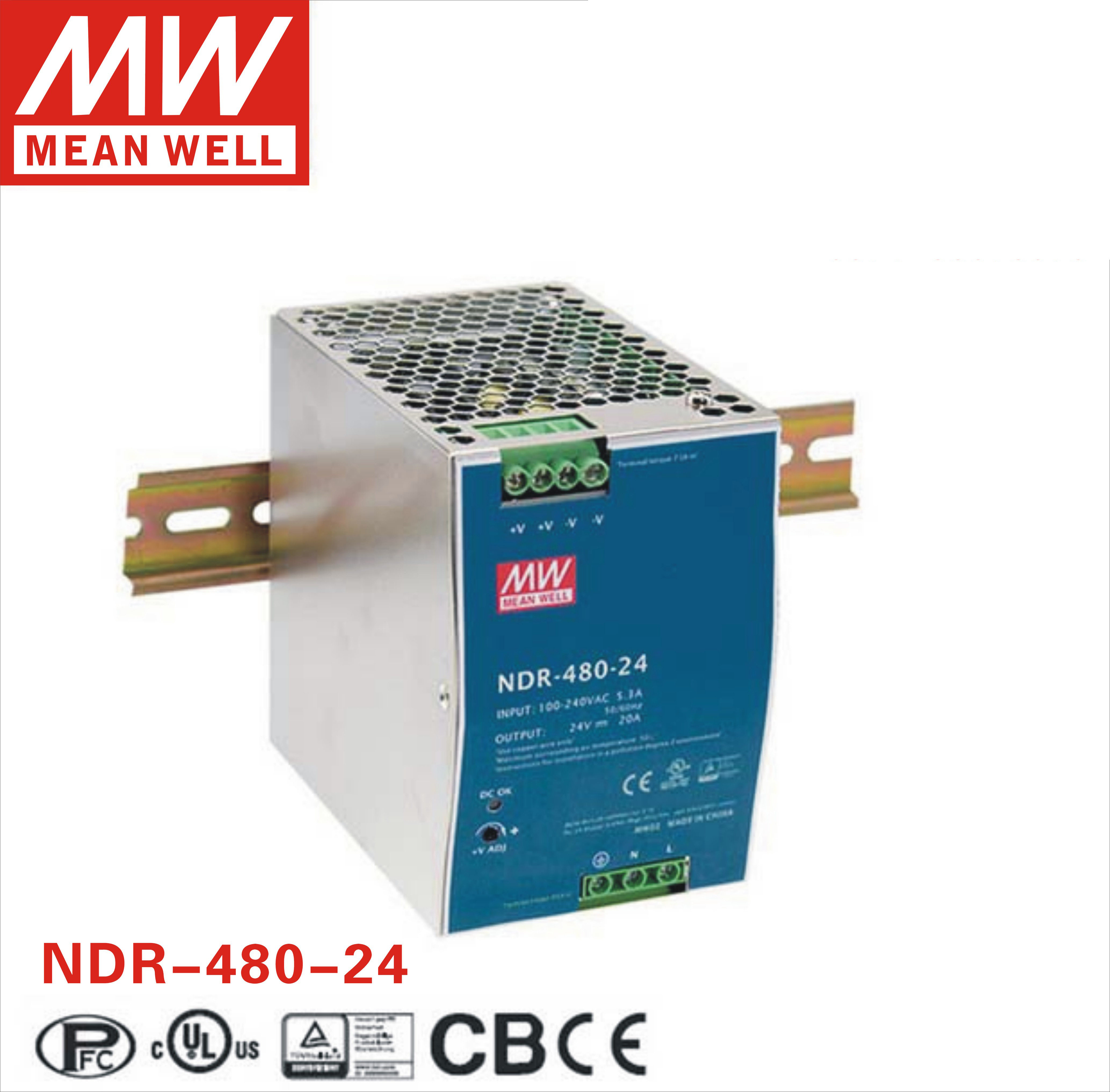 台湾明纬开关电源ndr-480-24v高性能480w20a导轨金属外壳其它元器件