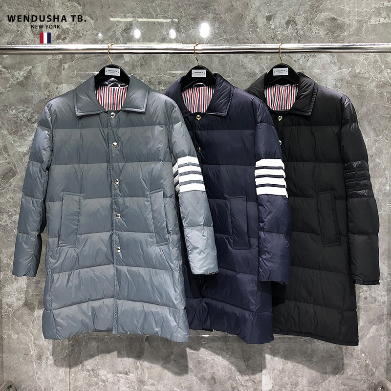 tb外套长款羽绒服连帽冬季潮牌四道杠男女情侣款保暖大衣加厚鹅绒