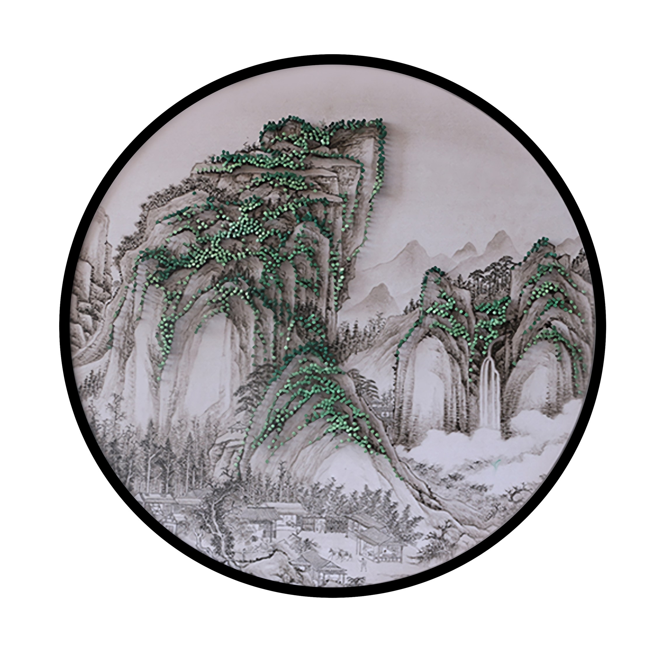 新中式圆钉子画酒店装饰画玄关立体壁画入户客厅软装高端实物定做