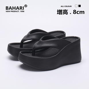 BAHARI高跟人字拖女夏季外穿防滑增高厚底黑色简约夹脚沙滩凉拖鞋