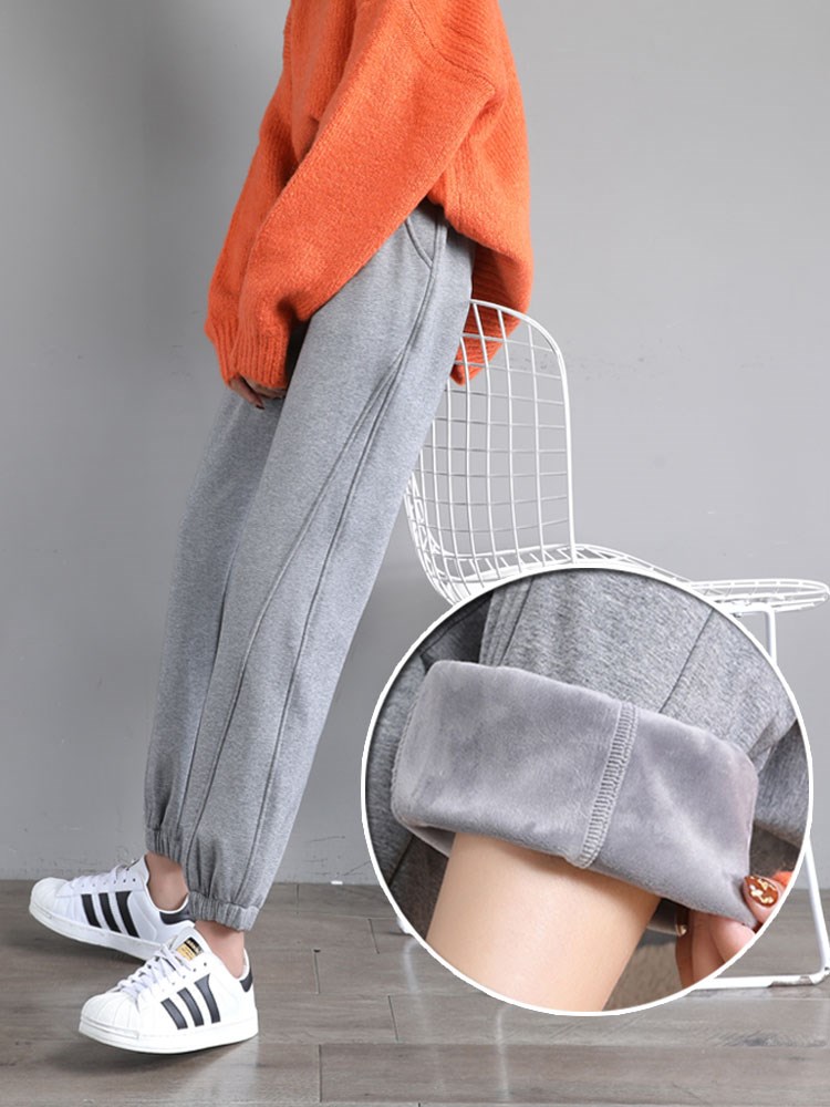 加绒运动裤女外穿秋冬2020新款加厚哈伦裤宽松束脚卫裤休闲女裤子