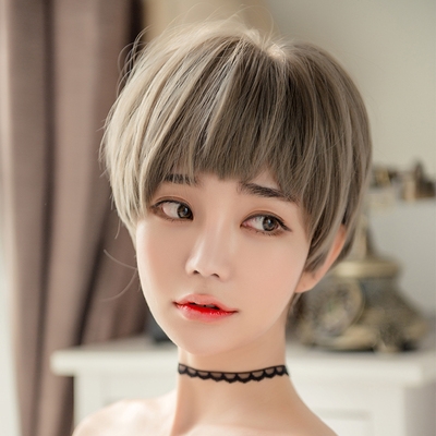 狗啃式二次元刘海女短发自然逼真奶奶灰bobo头套cd变装伪娘假发女
