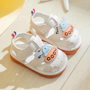 2023新款夏季男女宝宝凉鞋婴儿叫叫鞋软底防滑学步鞋1--2岁包头鞋