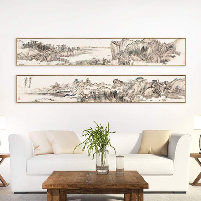 水墨宣言 古代名家山水国画装饰画横长幅挂画客厅背景墙靠山壁画