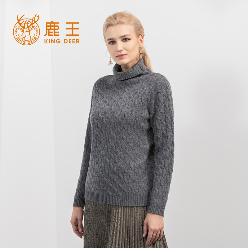 kingdeer鹿王羊绒衫女100纯羊绒2021新款圆领加厚女士毛衣套衫
