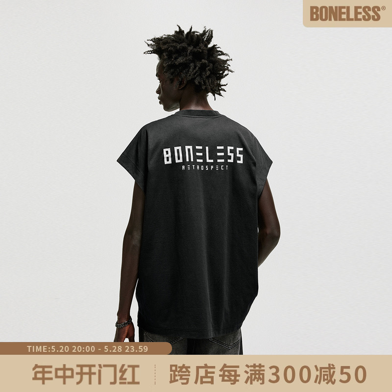 BONELESS基础logo背心宽松无袖T恤运动美式坎肩健身汗衫男夏季