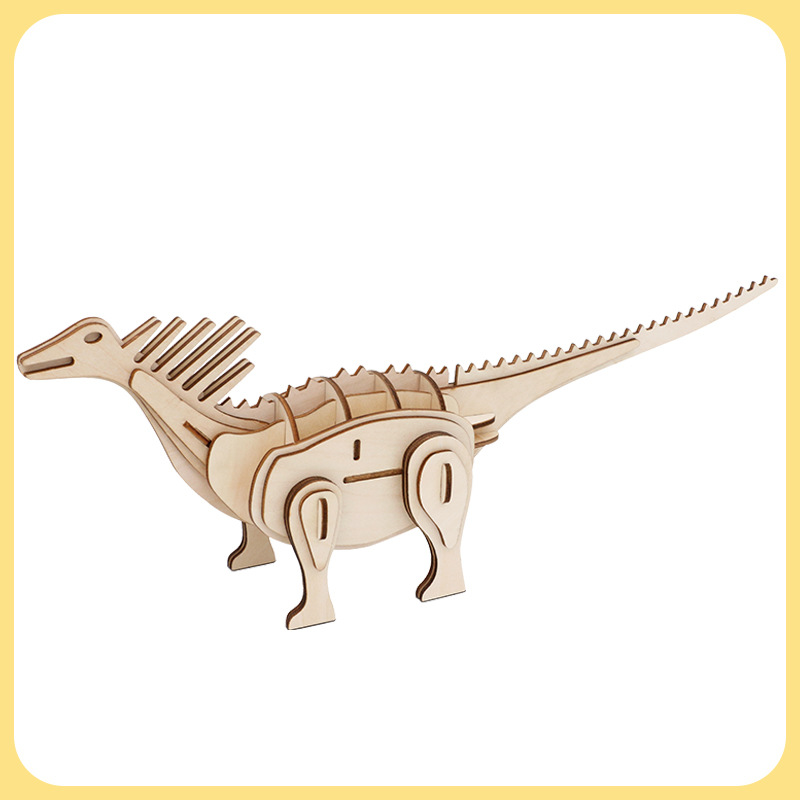 丁赫罗龙儿童手工拼装动物恐龙模型木制3d立体拼图地摊玩具
