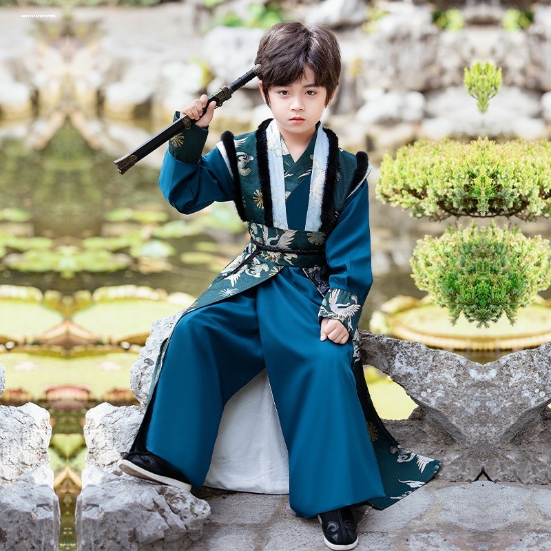 汉服男童冬款外套国风拜年服男宝宝古风儿童加厚保暖唐装过年套装
