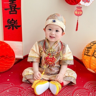 周岁礼服男宝宝儿童中国风一岁男宝抓周宴生日男童唐装套装新中式
