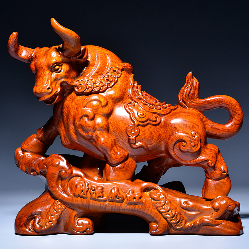 新品黑檀木雕刻牛摆件店铺运势如虹十二生肖木牛办公桌