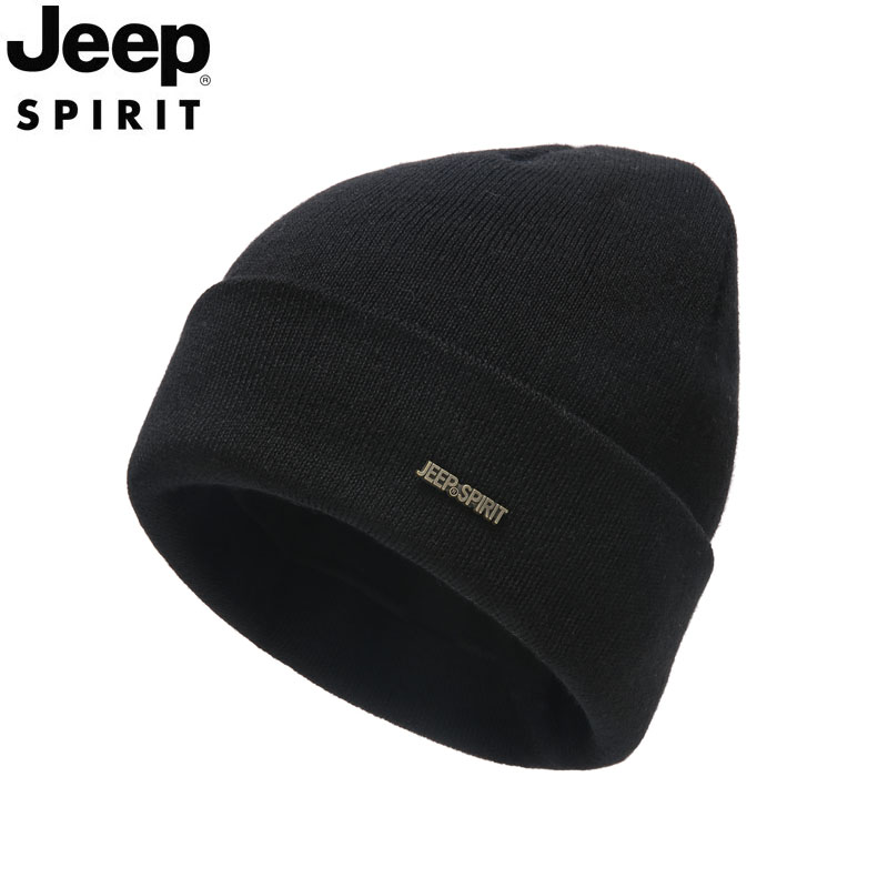 Jeep吉普帽子男女羊毛混纺毛线帽秋冬双层加厚防寒保暖休闲针织帽