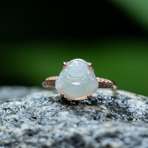 玄真珠宝天然翡翠小佛爪镶玉佛弥勒佛戒指饱满小佛镶嵌戒指818069