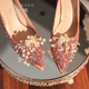 婚宴平时可穿婚纱礼服细高跟鞋2024年新款香槟色水晶新娘结婚鞋
