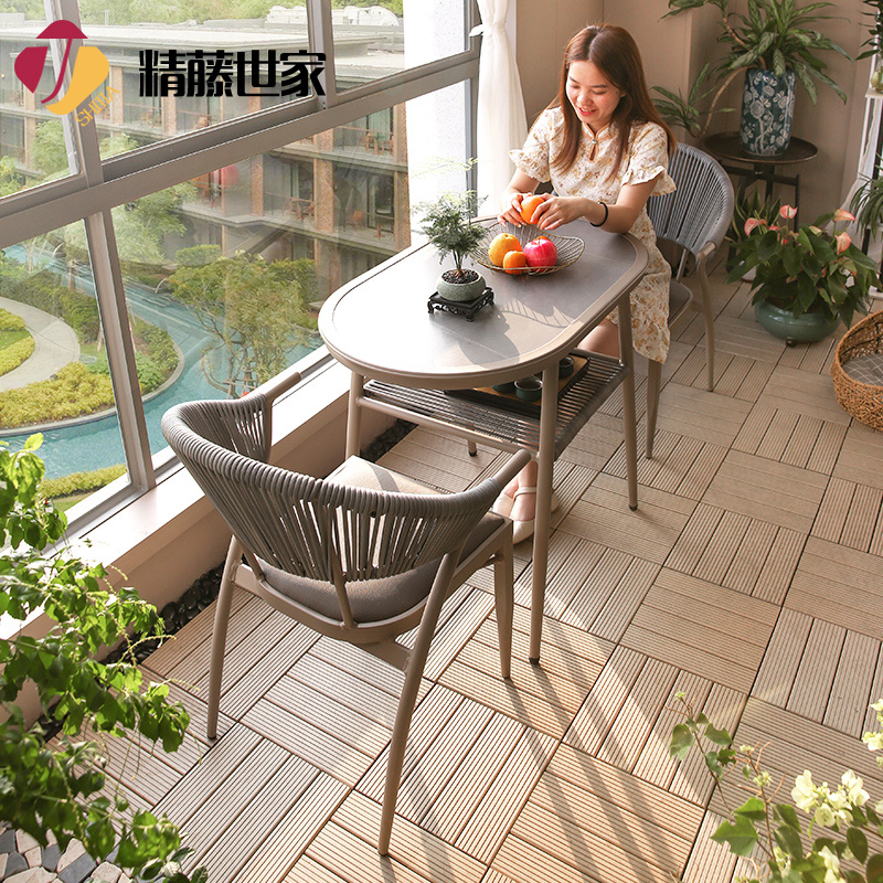 阳台休闲区布置藤椅三件套阳台茶桌椅组合户外一桌二椅阳台小桌椅