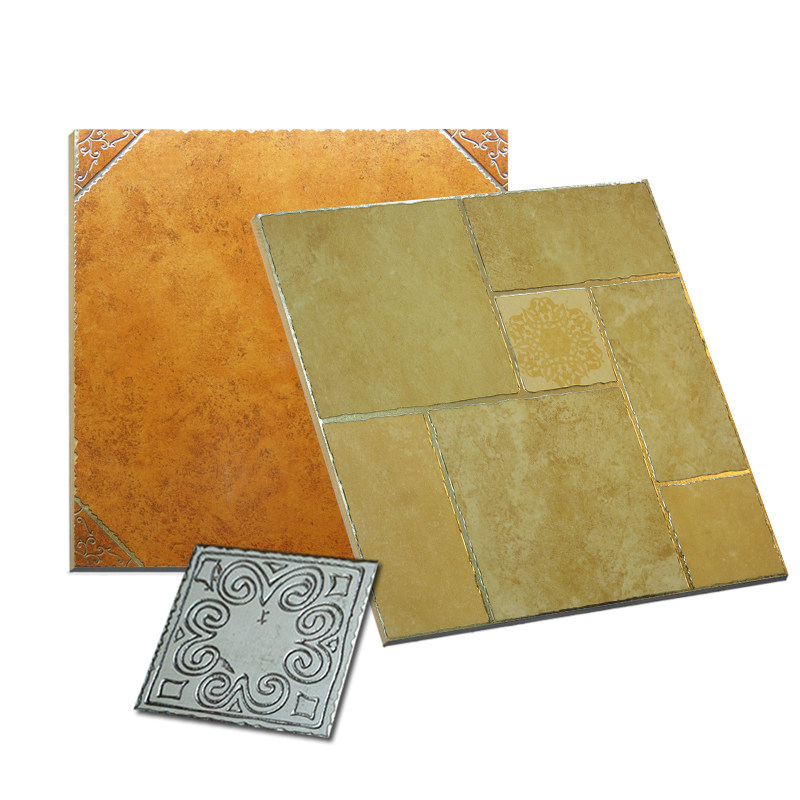 仿古砖瓷砖 欧美式客厅地砖 防滑镀金拼花金属砖 抛金砖600复古砖