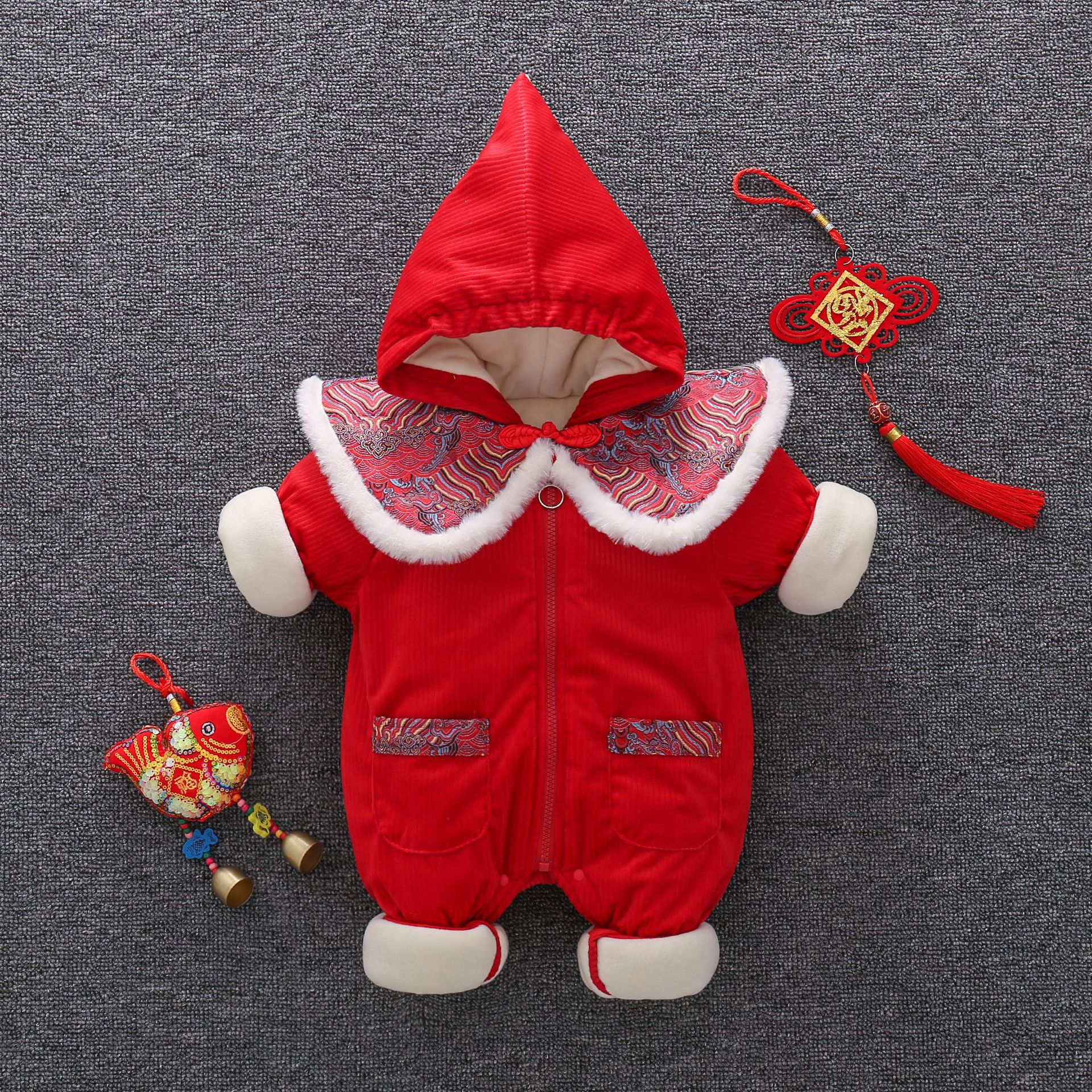 婴儿春装男满月服百天周岁衣服百日宴宝宝一岁绅士礼服纯棉连体衣-hao