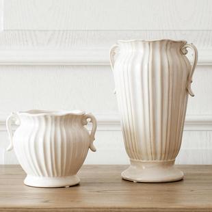 复古双耳陶瓷花瓶软装摆设家居装饰品欧式台面摆放样板间水培花器