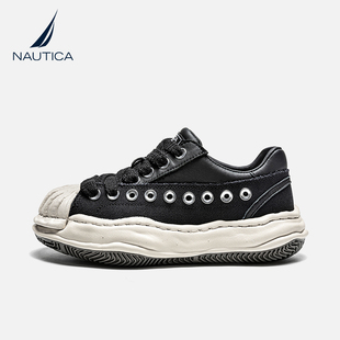 【赵昭仪同款】NAUTICA/诺帝卡女鞋子2024厚底新款黑色帆布溶解鞋